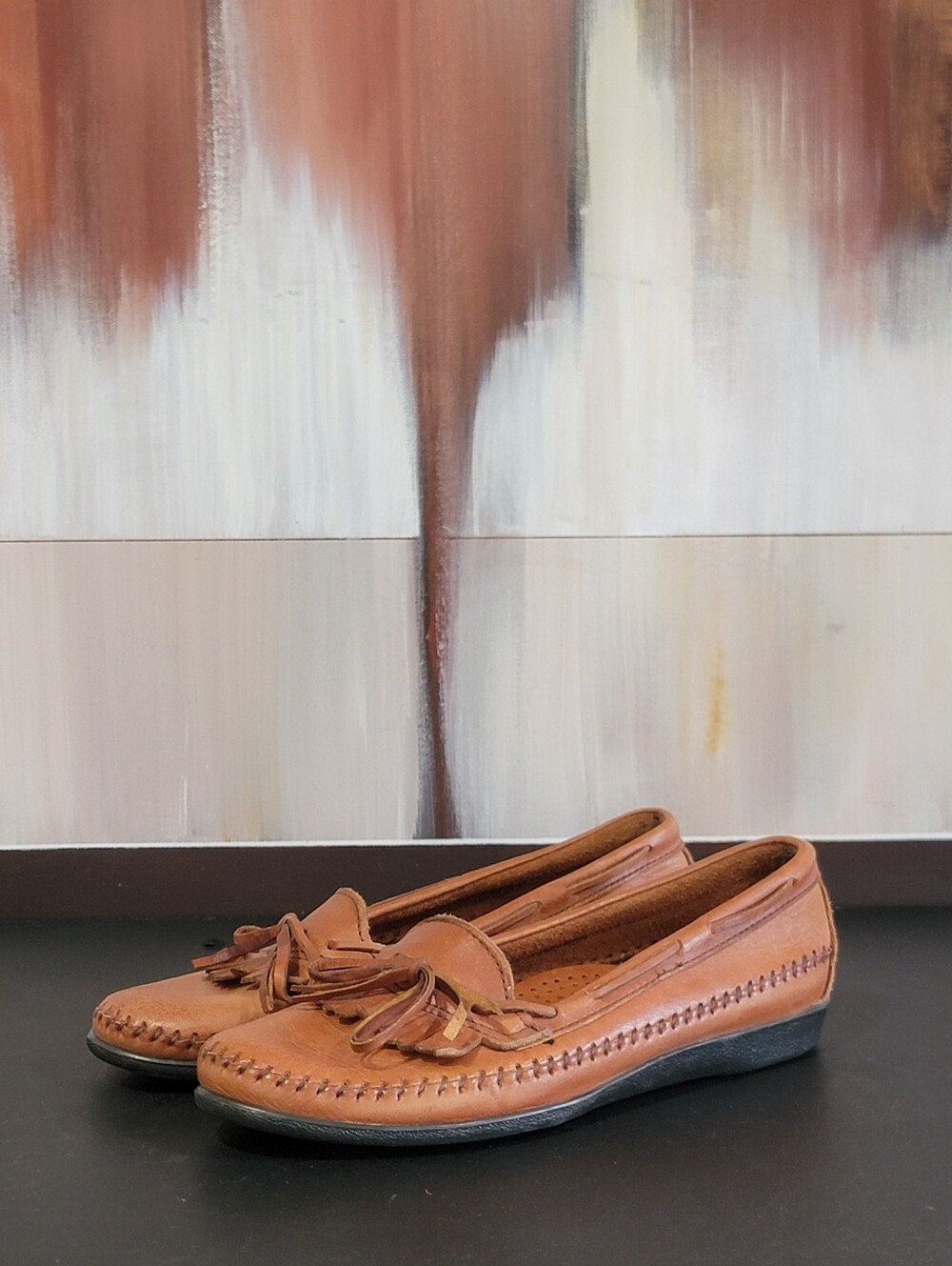 Dexter Brown Leather Tassel Fringe Loafer Flats Round Toe Slip On Comfort US 7